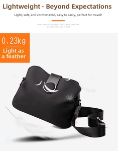 Detail of lightweight 0.23kg water repellent polyester shoulder bag with wide nylon strap