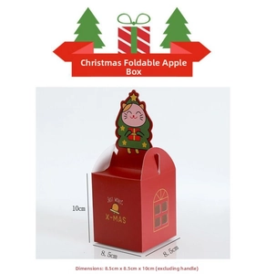 Detail of red Christmas apple gift box with festive cat insert and Best Wishes text