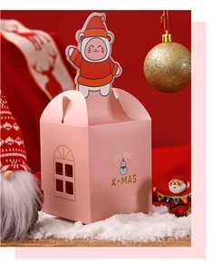 Pink Christmas apple gift box with cute 3D bear decor and hollow window design