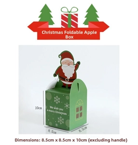 Detailed view of green Christmas gift box featuring Santa Claus and snowflake patterns