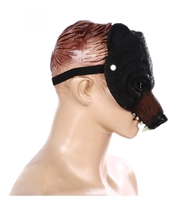 Side view of bear animal mask with realistic fur texture and elastic head strap