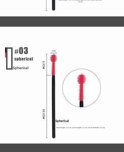 Macro view of spherical silicone eyelash brush with detailed dimension measurements