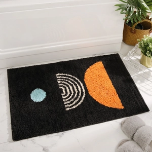 Non-Slip Absorbent Bath Mat Flocking Polyester Rug Modern Geometric Pattern Bathroom Entry Doorway Floor Carpet Washable