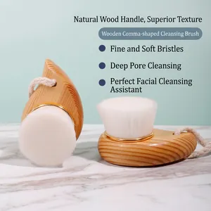 Manual Facial Cleansing Brush Soft Nylon Bristles Natural Wooden Handle Deep Pore Cleaning Face Wash Brush With Hanging Rope