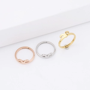 Three-piece set of minimalist 18k gold and silver stainless steel open heart rings
