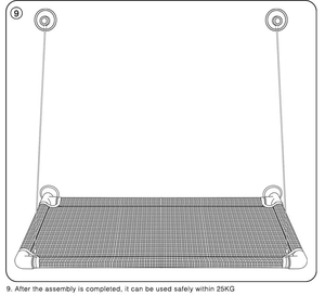 Technical drawing of a cat window hammock with screw suction cups, supports up to 25kg