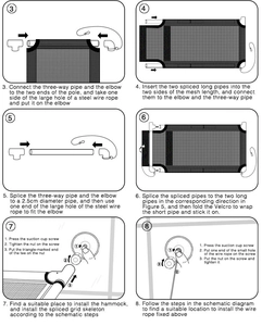 Detailed step-by-step assembly guide for a cat window hammock with suction cups and tubes