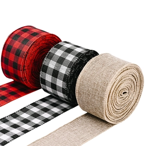 Christmas Buffalo Plaid Ribbon Burlap Wired Edge For Tree Decor Gift Wrapping DIY Crafts Natural Jute Festive