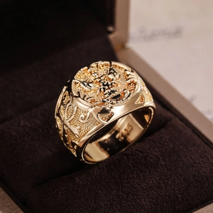 Macro view of S925 engraved stamp inside a gold-plated vintage eagle relief ring
