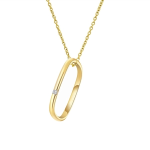Elegant gold titanium steel necklace featuring an oval pendant with a centered zircon crystal