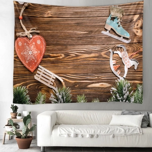 Detail of Christmas wall tapestry with vintage wood pattern and winter holiday decor