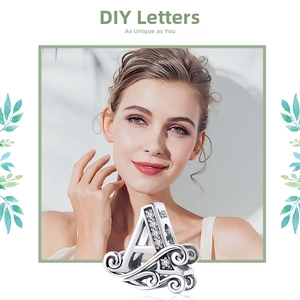 Close-up of S925 sterling silver letter A bead charm with sparkling zircon inlay