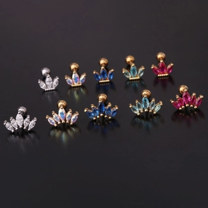 Marquise zircon crown stud earrings in colorful stainless steel with screw ball backs