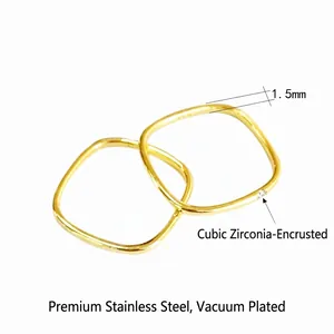 Polished gold plated stainless steel square ring set with small cubic zirconia stone