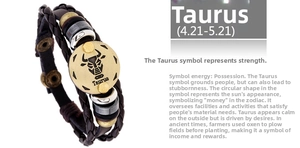 Detail of Taurus zodiac multi-layer braided leather bracelet with retro metal charms