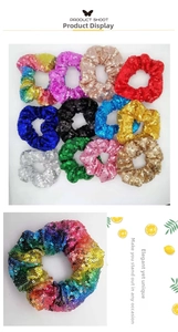 Macro detail of multi-colored sequin scrunchies with high-elasticity hair band structure