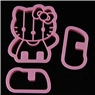 Detail view of 3-piece pink Hello Kitty plastic cookie molds for DIY baking decoration