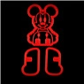 Macro shot of red Mickey Mouse neon light display with LED flexible tube on black background
