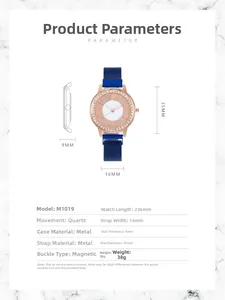 Spécifications détaillées de taille pour montre quartz femme à bracelet magnétique