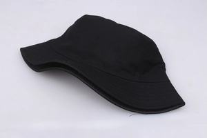 Close-up of the reinforced stitching and durable cotton fabric on a black bucket hat