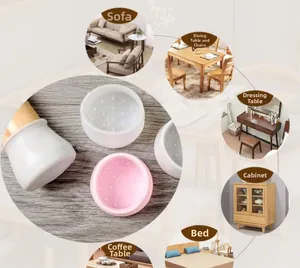 Detail of silicone furniture leg covers for chairs and tables with anti-slip bottom texture