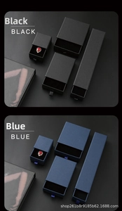 Scatole per gioielli a cassetto opache in nero e blu per anelli e collane raffinate