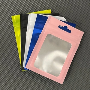 Matte colorful resealable aluminum foil bags with clear window and hanging hole