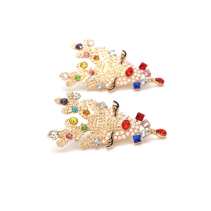 Christmas reindeer earrings with colorful rhinestones and pearls on golden base