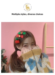 Barrettes de Noël avec nœuds rouges, rubans verts et bonnet en tricot pour petites filles