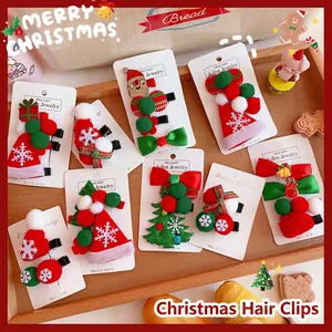 Barrettes À Cheveux De Noël En Tissu Alliage Strass Pour Enfants Père Noël Bonhomme De Neige Renne Assortiment Accessoires Fête
