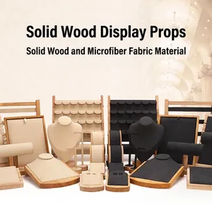 Wood Jewelry Display Stand Holder For Necklace Earring Bracelet Solid Wooden Microfiber Countertop Organizer Rack Showpiece