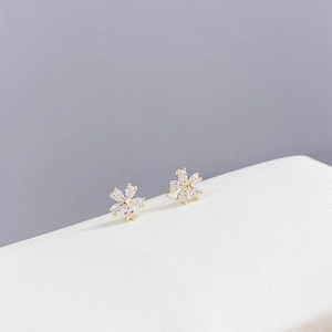 Three-pair S925 silver needle gold flower stud earrings set with zircon stones