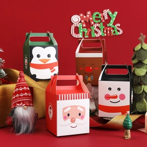 Christmas Gift Boxes Paper Portable Handle Cartoon Santa Snowman Reindeer Penguin For Holiday Candy Packaging