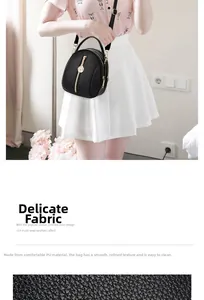 Detail of black lychee texture PU leather crossbody bag with dual golden zippers