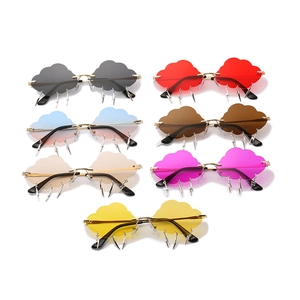 Cloud-shaped rimless sunglasses with lightning charms in seven vibrant colors