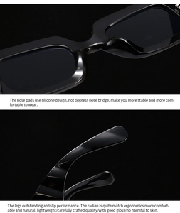 Detail of high-gloss sunglasses featuring ergonomic silicone nose pads and non-slip arms