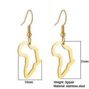 Detailed technical diagram showing dimensions of gold Africa map stainless steel earrings