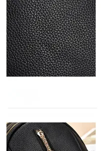 Detail of premium lychee texture black leather and multi-layer plated gold zipper hardware