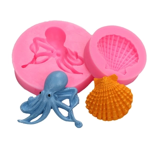 Roze siliconen vormen voor oceaanthema taartdecoraties met octopus en zeeschelpen van fondant