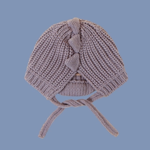 Detailed knit texture and dinosaur spine design on this lavender baby winter hat