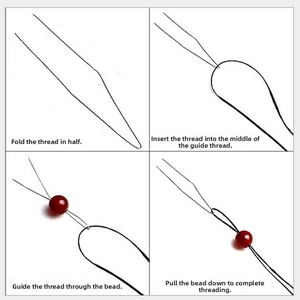 Detailed four-step guide showing how to use steel wire needles for jewelry beading
