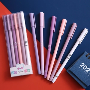 Set di 6 penne gel nere stile Morandi con sfumatura opaca viola e rosa pastello