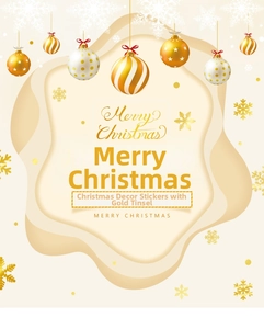 Detail of brushed gold Christmas window stickers featuring elegant hanging baubles and snowflakes