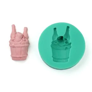 Macro detail of 3D silicone fondant mold featuring lotus pond flower and dragonfly design