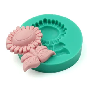 Detail view of sunflower silicone mold with a pink 3D flower craft piece