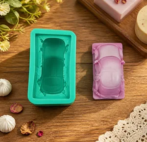 Car-shaped silicone mold set in pink and green for fondant and DIY baking crafts