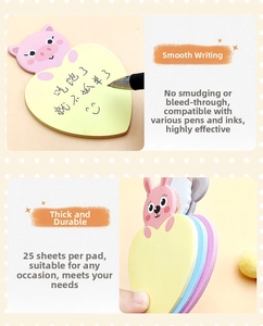 Detailed view of heart-shaped cartoon animal sticky notes with 25 sheets of ink-proof paper