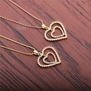 Hip hop style gold layered heart necklaces with micro-set zircons on O-chain and box chain