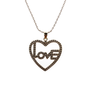 Rose gold heart pendant necklace with zircon LOVE letters on delicate O-chain