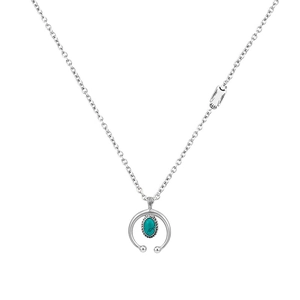 Vintage horseshoe turquoise pendant necklace in silver stainless steel for men on white background